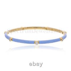 0.60 Ct 14k Yellow Gold H Color SI Clarity Diamond Bangle Bracelet Blue Enamel