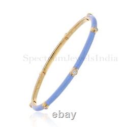 0.60 Ct 14k Yellow Gold H Color SI Clarity Diamond Bangle Bracelet Blue Enamel