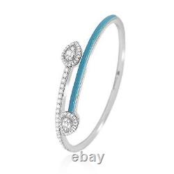 0.75 ctw Diamonds Blue Enamel Bracelet, Sterling Silver