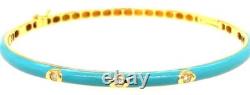 08ct Diamond & Blue Enamel 18kt Yellow Gold 3d 3 Stone Cuff Bangle Bracelet