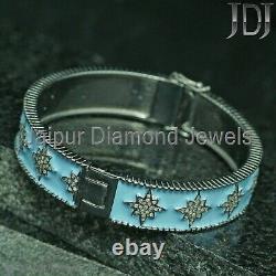 1.20ct Natural Diamond Pave Starburst Bangle 925 Silver Enamel Bracelet Jewelry