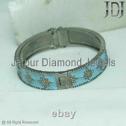 1.20ct Natural Diamond Pave Starburst Bangle 925 Silver Enamel Bracelet Jewelry