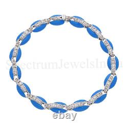 1.85 Ct Lab Grown CVD Diamond Cowry Charm Bracelet Blue Enamel 10k White Gold