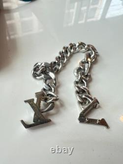 100% AUTHENTIC Louis Vuitton LV Initials Chain Links Bracelet Silver Blue Enamel