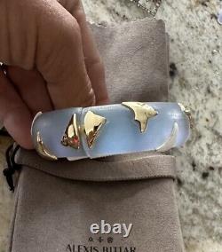 100% Authentic Alexis Bittar Blue Lucite, Enamel & Liquid Gold Hinged Bracelet