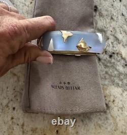 100% Authentic Alexis Bittar Blue Lucite, Enamel & Liquid Gold Hinged Bracelet