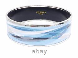 100% Authentic Hermes Cloisonne Bangle Bracelet Enamel Blue SHW A1410