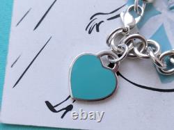 100% Genuine Tiffany & Co Blue Enamel charm Donut Link bracelet -sterling silver