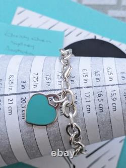 100% Genuine Tiffany & Co Blue Enamel charm Donut Link bracelet -sterling silver