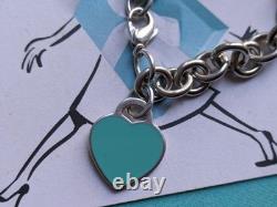 100% Genuine Tiffany & Co bracelet with Blue enamel Rtt Heart Charm ste Silver