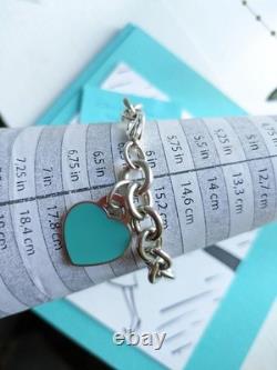 100% Genuine Tiffany & Co bracelet with Blue enamel Rtt Heart Charm ste Silver