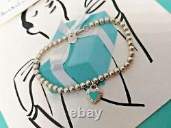 100% Genuine Tiffany & Co mini beads bracelet blue enamel love tag silver