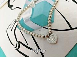 100% Genuine Tiffany & Co mini beads bracelet blue enamel love tag silver