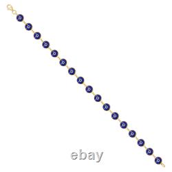 10K Yellow Gold Women Blue Black Enamel Evil Eye Fashion Link Bracelet Size 8 In