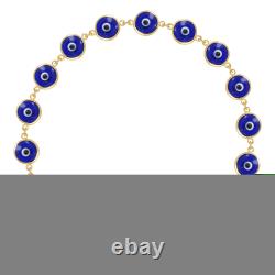 10K Yellow Gold Women Blue Black Enamel Evil Eye Fashion Link Bracelet Size 8 In