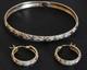 10k Yellow Gold Bangle Bracelet, Matching Earrings With Colored Enamel Dots 6.3 Gm