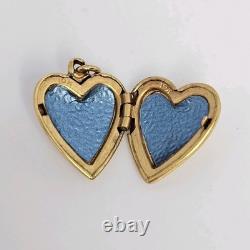 10k Yellow Gold Heart Locket Blue Enamel Engraving Love Gift Bracelet