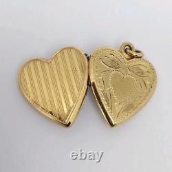 10k Yellow Gold Heart Locket Blue Enamel Engraving Love Gift Bracelet