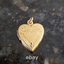 10k Yellow Gold Heart Locket Blue Enamel Engraving Love Gift Bracelet