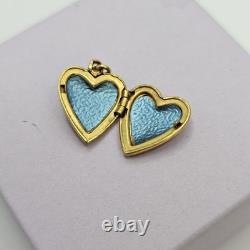 10k Yellow Gold Heart Locket Blue Enamel Engraving Love Gift Bracelet