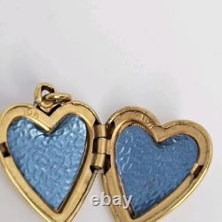 10k Yellow Gold Heart Locket Blue Enamel Engraving Love Gift Bracelet