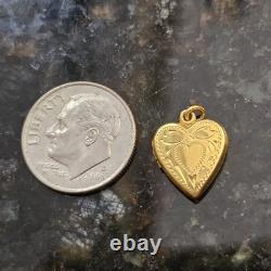 10k Yellow Gold Heart Locket Blue Enamel Engraving Love Gift Bracelet