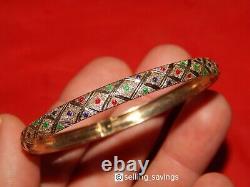 10k Yellow Gold Red Green Blue Enamel Diamond Cut Matte Flex Bangle Bracelet