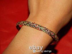 10k Yellow Gold Red Green Blue Enamel Diamond Cut Matte Flex Bangle Bracelet