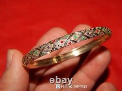 10k Yellow Gold Red Green Blue Enamel Diamond Cut Matte Flex Bangle Bracelet