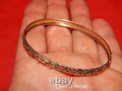 10k Yellow Gold Red Green Blue Enamel Diamond Cut Matte Flex Bangle Bracelet