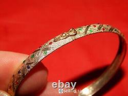 10k Yellow Gold Red Green Blue Enamel Diamond Cut Matte Flex Bangle Bracelet