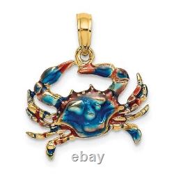 14K Blue Enamel Crab Charm Bracelet Necklace