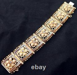14K Gold Enamel Pearl Sapphire Panel Bracelet
