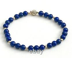 14K Gold FIC Bracelet Royal Navy Blue Enamel Beads 10gr 7.75 14ct Yellow Gold