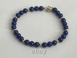 14K Gold FIC Bracelet Royal Navy Blue Enamel Beads 10gr 7.75 14ct Yellow Gold