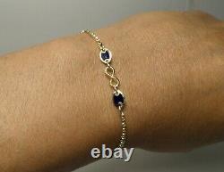 14K Oval Blue Enameled Infinity O Ring Chain Bracelet Italy