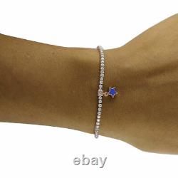 14K Rose Gold Over Cubic Zirconia & Blue Enamel Star Charm Tennis Bracelet 7