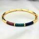 14k Solid Blue, Red, & Green Enamel Bangle Bracelet-gold-italy-3.5mm Thick-stack
