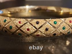 14K Yellow Gold Bangle Jewelry Enamel Drop Bracelet Red Blue Green Dot 8