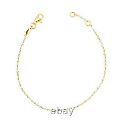 14K Yellow Gold Blue Enamel Bead Anklet