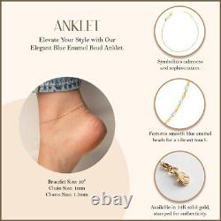 14K Yellow Gold Blue Enamel Bead Anklet