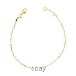 14K Yellow Gold Blue Enamel Beaded Bracelet 7