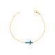 14k Yellow Gold Blue Enamel Cross Bracelet 7