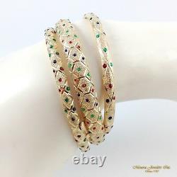 14K Yellow Gold Textured 5MM Bangle Bracelet Blue Red Enamel Dots (B24 35 75)