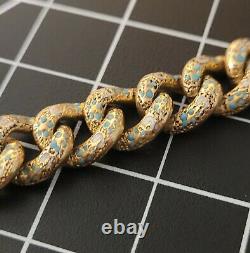 14K Yellow Gold Victorian Antique Bracelet Turquoise White Enamel 20 Grams Link