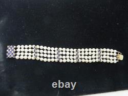 14Kt GOLD Blue Enamel 4 STRANDS FRESHWATER 6mm PEARLS BRACELET Vinatge Elegant