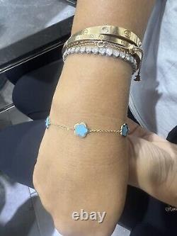 14k Italian Solid Gold And Turquoise Enamel 7 Inch Flower Bracelet