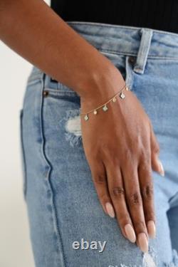 14k Solid Gold Blue Enamel Clover Dangle Bracelet Cable Chain 5.5-6.5