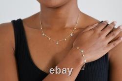 14k Solid Gold Blue Enamel Clover Dangle Bracelet Cable Chain 5.5-6.5