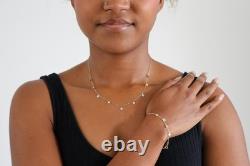 14k Solid Gold Blue Enamel Clover Dangle Bracelet Cable Chain 5.5-6.5